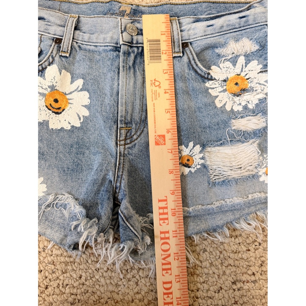7 For All Mankind Destroy & Daisies Frayed Cutoff Denim Shorts Sz 28 Boho Y2K - Picture 8 of 11
